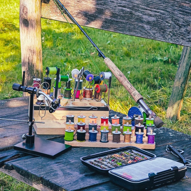 Raprance Wooden Fly Tying Fishing Kit Organizer Fly Tying Tool Caddy Desktop Storage Rack - Image 5